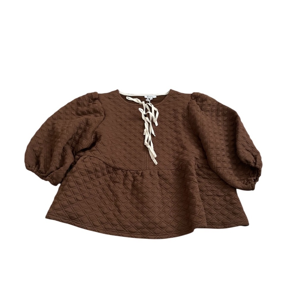 Polagram Ariel Quilted Knit Peplum Tie Top-Brown - Picture 2 of 4